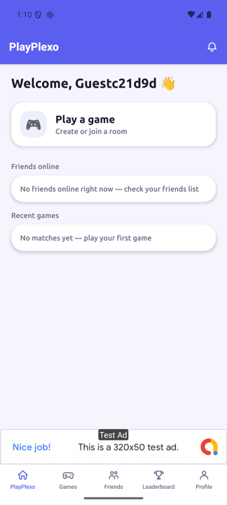 The PlayPlexo home screen